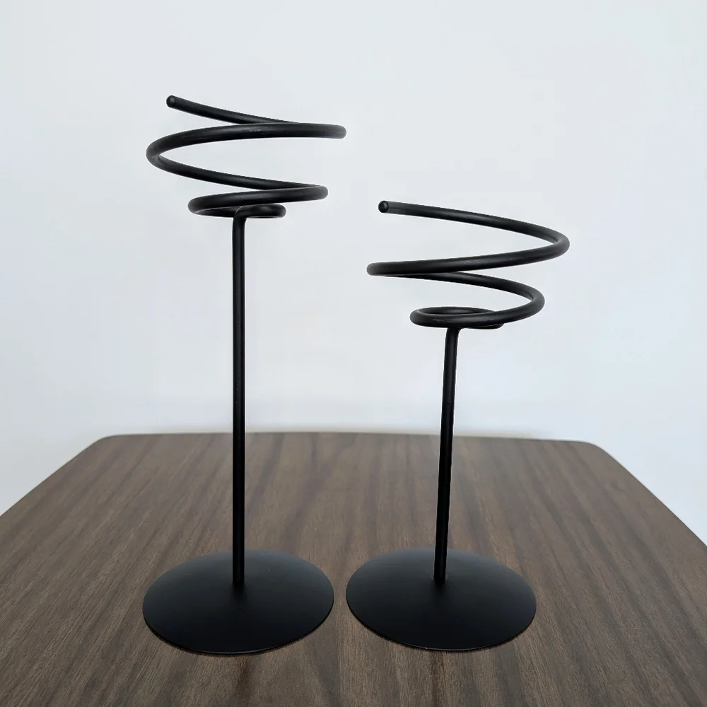 Pair Of Black Metal Funky Spiral Candle Holders